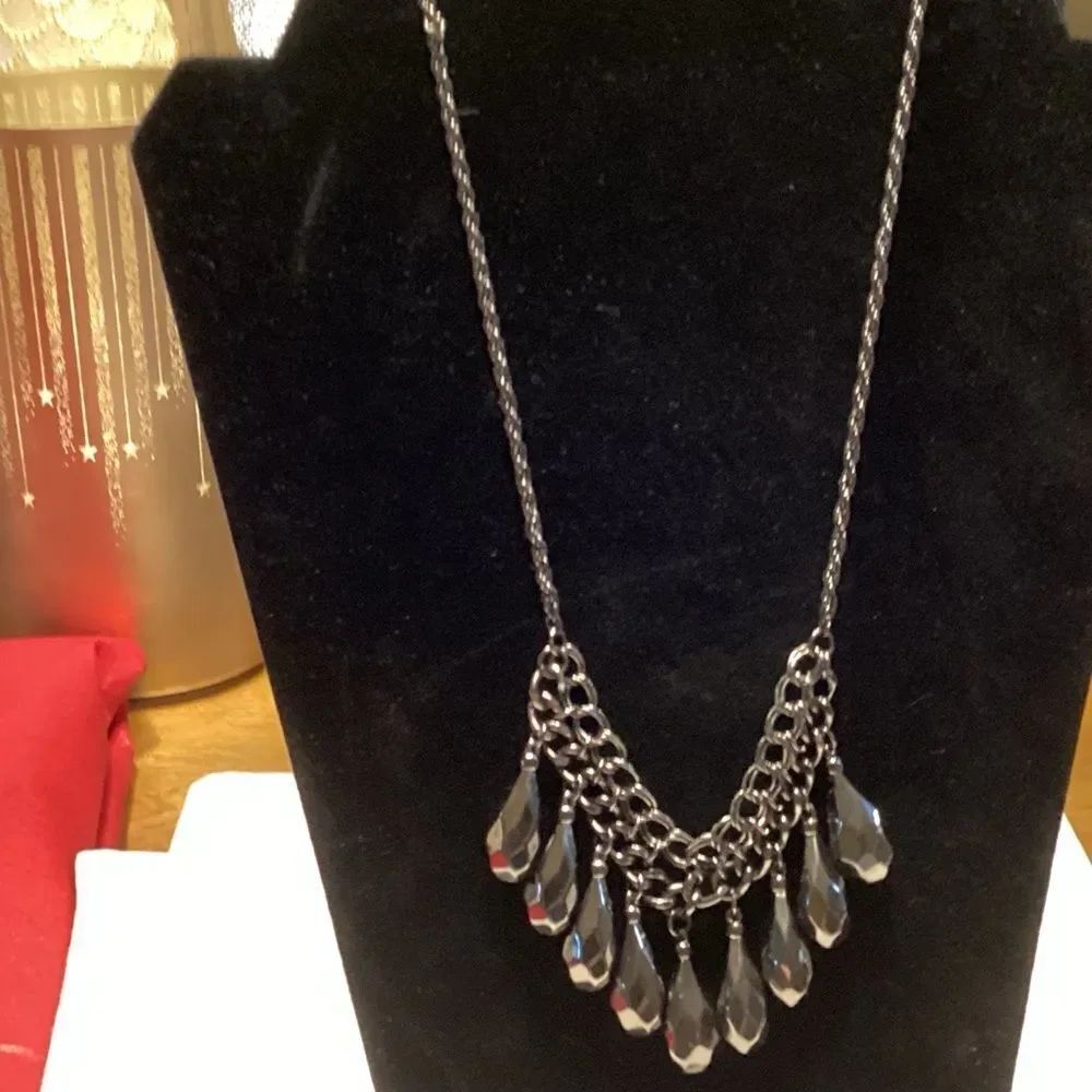 Black faceted Crystal Teardrop Statement Necklace
